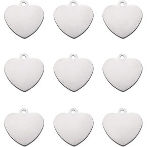 Cheriswelry 10Pcs 201 Stainless Steel Heart Stamping Blank Tag Pendants Stainless Steel Color Heart Metal Charms with Snap on Bails 33mm for DIY Necklace Earring Jewelry Making