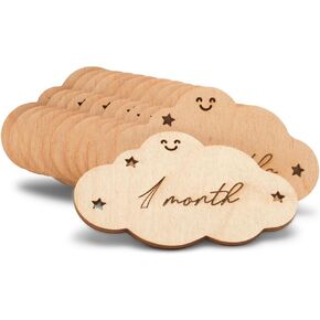 Baby Monthly Milestone Cards, Pack of 1 Set of 12 Cloud Shape Baby Photo Props for Monthly Pregnancy/Baby Milestones, by Woodpeckers
