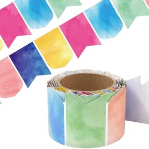 Watercolor Bulletin Board Border Pennants Die-Cut Scalloped Trim Border for Back to School Classroom Decorations 52ft One Roll