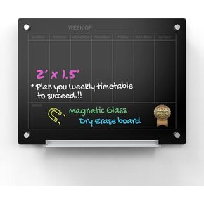 Audio-Visual Direct Magnetic Black Glass Dry-Erase Board Set - 3' x 2' - Includes Magnets, Hardware & Marker Tray