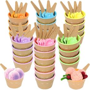 26 Pack Plastic Ice Cream Bowls with Spoons,Reusable Plastic ice Cream Cups,Cartoon Candy Colorice Cream Bowls Set for Sundae Frozen Yogurt Summer Holiday Parties