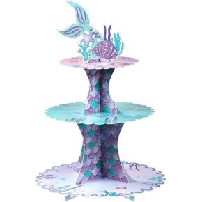 Mermaid Cake Stand 3 Tier Mermaid Party Supplies Mermaid Tail Cupcake Stand for Girls Underwater Theme Party Little Mermaid Baby Shower Birthday