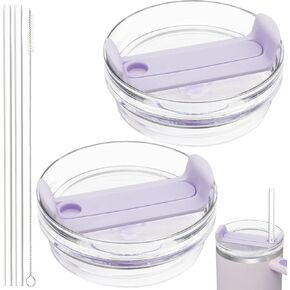 40oz Tumbler Lid Compatible for Stanley, 2 Pack Replacement Tumbler Lids Fit for Stanley Quencher 2.0 Tumbler 40 OZ, with Straws and Cleaning Brush (Orchid)