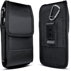Holster for iPhone 15 Pro Max, Plus, 14 Pro Max, 13 Pro Max, 12 Pro Max, 11 Pro Max, Xs Max, 8 Plus, 7 Plus, Nylon Cell Phone Belt Holder Case with Belt Clip, ID Card Slot Carrying Pouch Cover