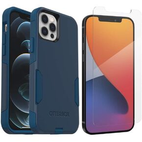 OtterBox Commuter Series Case for iPhone 12 & iPhone 12 Pro (Only) - with Zagg Glass Elite+ Clear Screen Protector - Non-Retail Packaging - Bespoke Way (Blue)