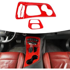 JWWY لـ Challenger Gear Shift Lever Shifter Transmission Gear Selector Gearstick Selector Lever Panel Trim لـ 2015-2024 دودج تشالنجر الملحقات الداخلية، ABS أحمر قطعتان