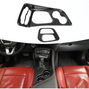 JWWY for Challenger Gear Shift Lever Shifter Transmission Gear Selector Gearstick Selector Lever Panel Trim for 2015-2024 Dodge Challenger Interior Accessories, ABS Carbon Fiber 2Pcs