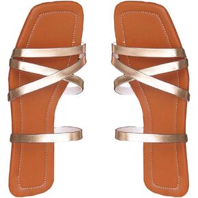 Verdusa Women's Metallic Criss Cross Flat Sandals Open Toe Strappy Outdoor Slides