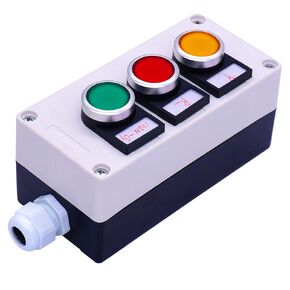 Taiss Momentary Push Button Switch Station 22mm 1NO 1NC Pushbutton Switches Box Red Yellow Green Sign LA38-11BNGRY-Box