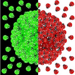 100pcs Miniature Resin Ladybug Crafts, Luminous Tiny Resin Glowing Ladybugs Mini Figurines Small Ornaments Decor for Garden Landscape Home Decoration & Party Cake Headbands DIY (50 Red & 50 Green)