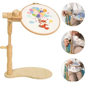 Embroidery Stand Holder - guofa Adjustable Embroidery Hoop Stand, Beech Wood Embroidery Hoop Holder for Cross Stitch, Needlework, Sewing Craft