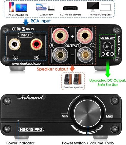 Nobsound Mini 200W Dual TPA3116 2.0 قناة HiFi ستيريو مضخم الطاقة الرقمي استقبال فئة D أمبير متكامل لمكبرات الصوت المنزلية مع مصدر الطاقة in Saudi Arabia