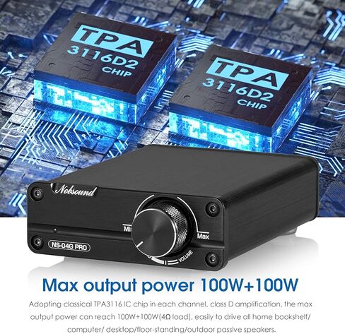 Nobsound Mini 200W Dual TPA3116 2.0 قناة HiFi ستيريو مضخم الطاقة الرقمي استقبال فئة D أمبير متكامل لمكبرات الصوت المنزلية مع مصدر الطاقة in Saudi Arabia