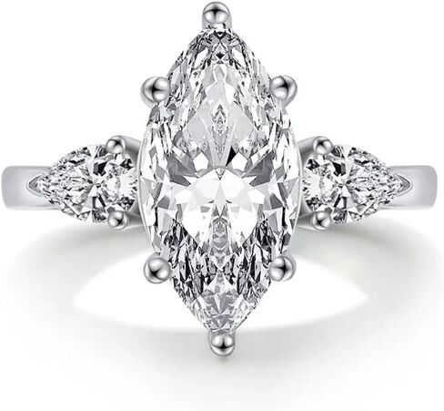 MRENITE 4 Cttw Marquise Cut Moissanite 3 Stone خاتم الخطوبة للنساء D اللون VVS1 وضوح الذكرى السنوية الوعد الدائري مقاس 4-12 (مركز 3 قيراط) in Kuwait
