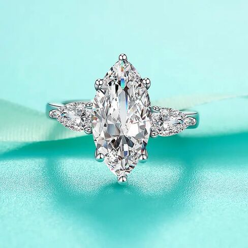 MRENITE 4 Cttw Marquise Cut Moissanite 3 Stone خاتم الخطوبة للنساء D اللون VVS1 وضوح الذكرى السنوية الوعد الدائري مقاس 4-12 (مركز 3 قيراط) in Kuwait