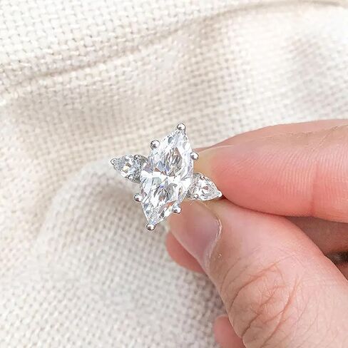 MRENITE 4 Cttw Marquise Cut Moissanite 3 Stone خاتم الخطوبة للنساء D اللون VVS1 وضوح الذكرى السنوية الوعد الدائري مقاس 4-12 (مركز 3 قيراط) in Kuwait