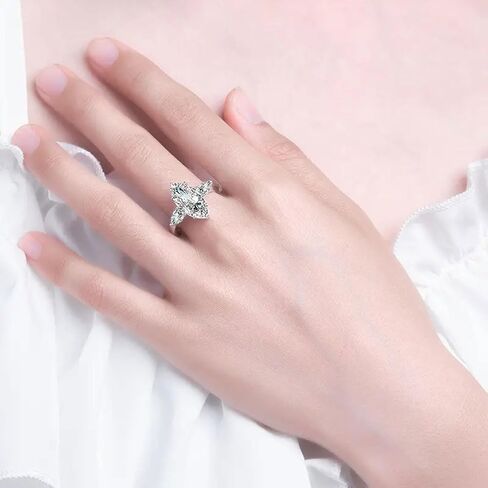MRENITE 4 Cttw Marquise Cut Moissanite 3 Stone خاتم الخطوبة للنساء D اللون VVS1 وضوح الذكرى السنوية الوعد الدائري مقاس 4-12 (مركز 3 قيراط) in Kuwait