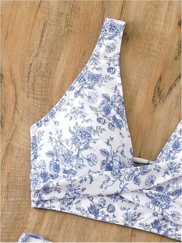 Floerns Women's Bathing Suit Floral Print Twisted High Waisted Lace Up Bikini Sets in Saudi Arabia