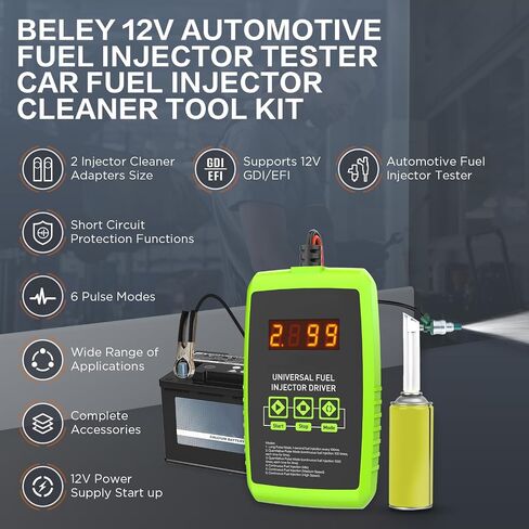 BELEY 12V Automotive Fuel Injector Tester Car Fuel Injector Cleaner Tool Kit with 6 Pulse Modes & 4 Adapters, DIY Universal Fuel Injector Driver Box in Saudi Arabia