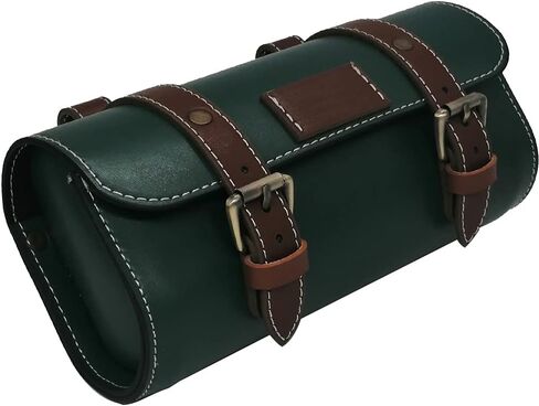 حقائب جلدية لمقود الدراجة من WUYAN تحت المقعد حقيبة جلدية كلاسيكية لدراجة الجبال MTB على الطرق للهاتف الخلوي، حقيبة تخزين المقعد الخلفي بذيل السرج (أخضر داكن + بني داكن، كبير) in Kuwait