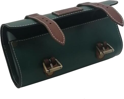 حقائب جلدية لمقود الدراجة من WUYAN تحت المقعد حقيبة جلدية كلاسيكية لدراجة الجبال MTB على الطرق للهاتف الخلوي، حقيبة تخزين المقعد الخلفي بذيل السرج (أخضر داكن + بني داكن، كبير) in Kuwait