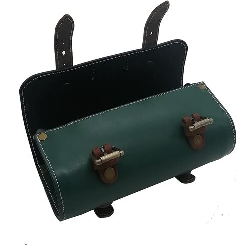 حقائب جلدية لمقود الدراجة من WUYAN تحت المقعد حقيبة جلدية كلاسيكية لدراجة الجبال MTB على الطرق للهاتف الخلوي، حقيبة تخزين المقعد الخلفي بذيل السرج (أخضر داكن + بني داكن، كبير) in Kuwait