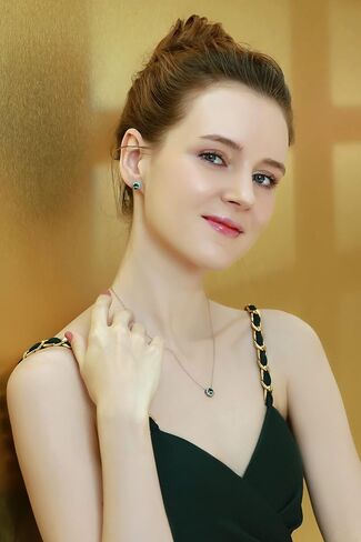 Sterling Silver Round Halo Necklace & Stud Earrings Set Made with European Crystals in Kuwait
