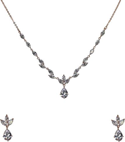 Faship Gorgeous CZ Crystal Floral Necklace Earrings Set in Kuwait