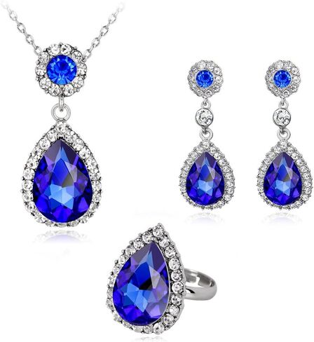 مجموعة مجوهرات مكونة من 3 قطع للنساء من الكريستال وقلادة وحلقة in Kuwait