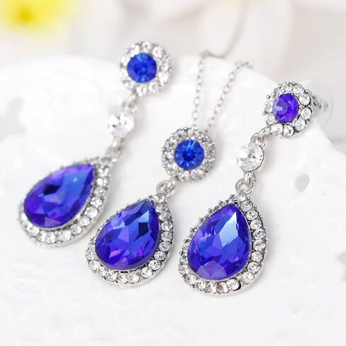 مجموعة مجوهرات مكونة من 3 قطع للنساء من الكريستال وقلادة وحلقة in Kuwait