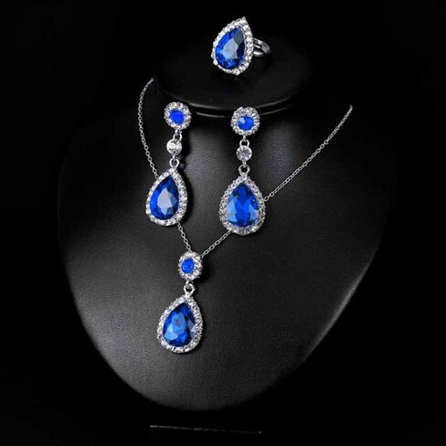مجموعة مجوهرات مكونة من 3 قطع للنساء من الكريستال وقلادة وحلقة in Kuwait