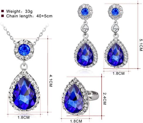 مجموعة مجوهرات مكونة من 3 قطع للنساء من الكريستال وقلادة وحلقة in Kuwait