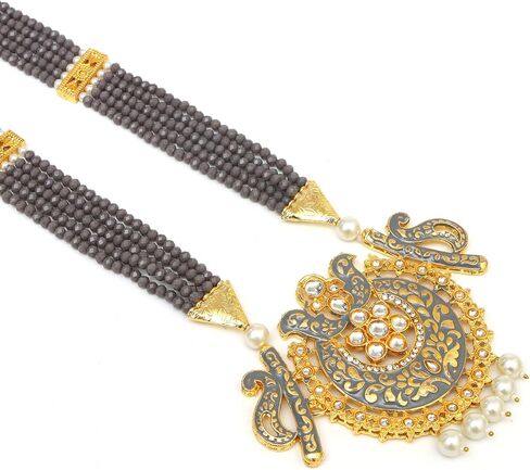OZANOO Golden Long Heavy Kundan Meena Necklace Set For Women And Girls, Kundan Necklace Set Jaipuri Jewelry/Indian Traditional Jewelry Set For Women And Girls, Necklaces in Saudi Arabia