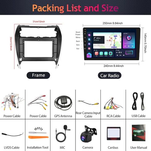 [ترقية] راديو بلوتوث Android 2G+64G لسيارة Toyota Camry 2012 2013 2014 مع Apple Carplay Android Auto 10.1 بوصة 1080P IPS شاشة لمس ستيريو للسيارة مع كاميرا خلفية Canbus AHD وHiFi Mic GPS WiFi in Kuwait