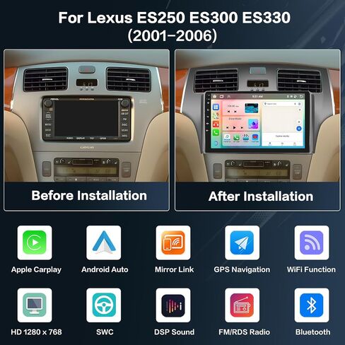 8-Core 4+64G Android 13 Car Stereo Upgrade Radio for 2001-2006 Lexus ES250 ES300 ES330, 9'' HD Touch Screen Wireless CarPlay & Android Auto, AHD Backup Camera, Mirror Link, GPS Navi, WiFi in Saudi Arabia