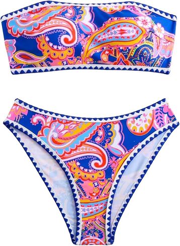 SHENHE Women's Strapless Bandeau Swimsuit Floral Paisley Boho 2 Piece Bikini Set in Saudi Arabia