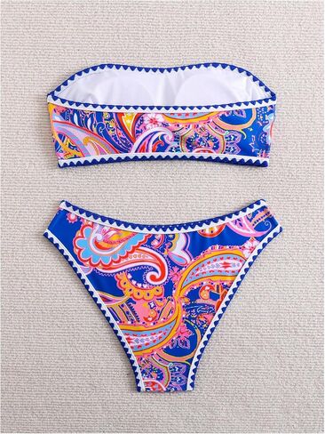 SHENHE Women's Strapless Bandeau Swimsuit Floral Paisley Boho 2 Piece Bikini Set in Saudi Arabia
