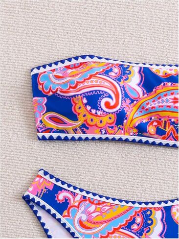 SHENHE Women's Strapless Bandeau Swimsuit Floral Paisley Boho 2 Piece Bikini Set in Saudi Arabia