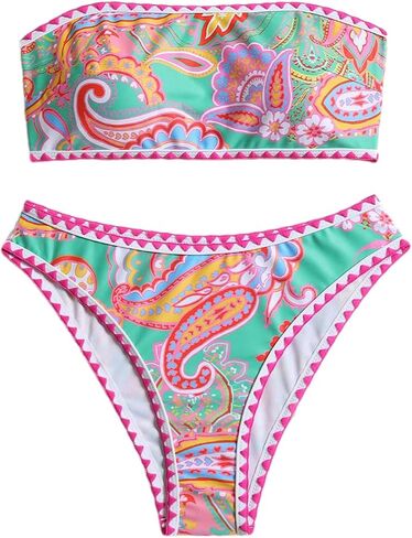 SHENHE Women's Strapless Bandeau Swimsuit Floral Paisley Boho 2 Piece Bikini Set in Saudi Arabia