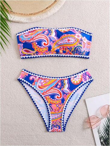SHENHE Women's Strapless Bandeau Swimsuit Floral Paisley Boho 2 Piece Bikini Set in Saudi Arabia