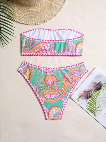 SHENHE Women's Strapless Bandeau Swimsuit Floral Paisley Boho 2 Piece Bikini Set in Saudi Arabia