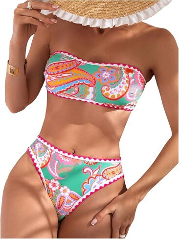 SHENHE Women's Strapless Bandeau Swimsuit Floral Paisley Boho 2 Piece Bikini Set in Saudi Arabia