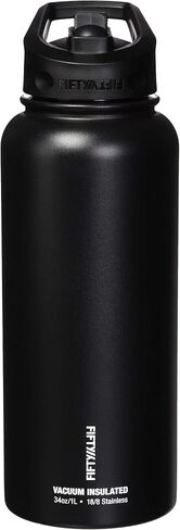 FIFTY/FIFTY Sport Water Bottle, Straw Cap with Wide Mouth, 34 oz/1 L, Matte Black in Saudi Arabia