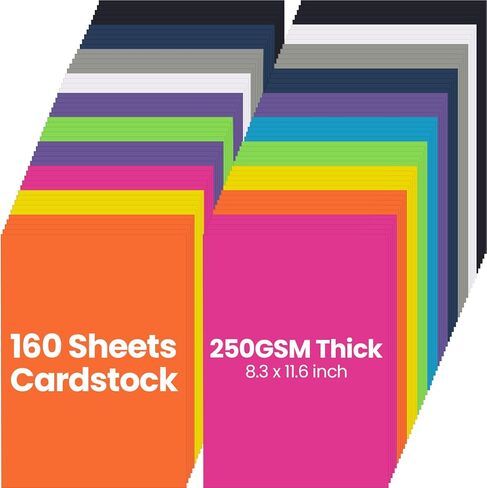 160 Sheets Cardstock Thick Paper 8.3 x 11.6 Inches 250gsm Heavyweight Card Stock Printer Paper 10 Assorted Colored Card Paper for DIY Art Scrapbook Paper Crafting School Office Supplies in Saudi Arabia