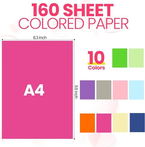160 Sheets Cardstock Thick Paper 8.3 x 11.6 Inches 250gsm Heavyweight Card Stock Printer Paper 10 Assorted Colored Card Paper for DIY Art Scrapbook Paper Crafting School Office Supplies in Saudi Arabia