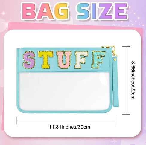 Morcheiong Chenille Letter Bag Cute Clear Zipper Stuff Pouch Portable Multi-purpose PVC and Nylon Makeup Bag with Handle for Travel School Gym Beach（Beige Beach） in Saudi Arabia