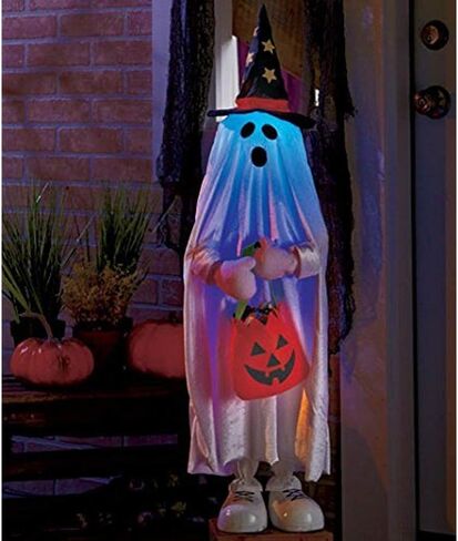 Lighted Color Changing Halloween Trick or Treater Pumpkin Kid Jack O Lantern Candy Bag Witch Hat Greeters Haunted House Decor in Saudi Arabia