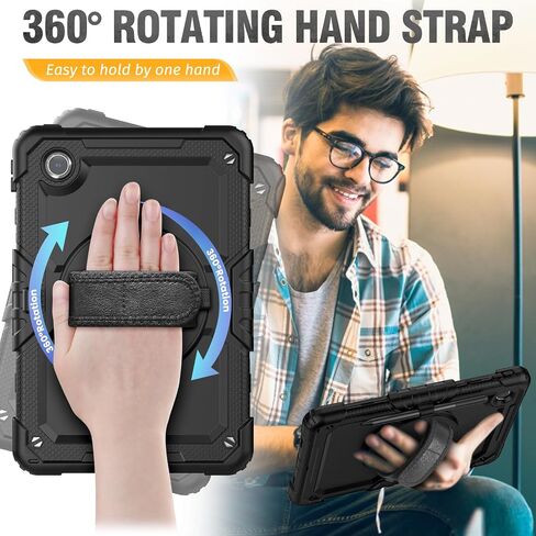 HXCASEAC Case for Lenovo Tab M11 Case with Screen Protector/Rotating Hand Strap/Stand, Protective Tab M11 Tablet Case (TB-330FU/TB-330XU) Cover 2024, Black in Saudi Arabia