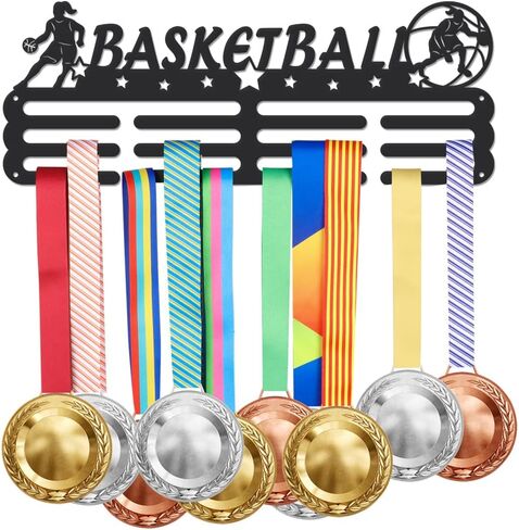 SUPERDANT Female Basketball Medal Hanger Display Holder Girls Sport Iron Hook Rack Frame Medal Hanger Awards Ribbon Cheer for 60+ Metal Medal Wall Hanger Girls Mother's Gift in Saudi Arabia