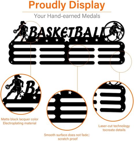 SUPERDANT Female Basketball Medal Hanger Display Holder Girls Sport Iron Hook Rack Frame Medal Hanger Awards Ribbon Cheer for 60+ Metal Medal Wall Hanger Girls Mother's Gift in Saudi Arabia